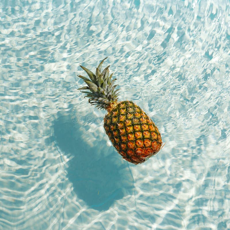 Ripe Pineapple into Water on Sunny Beach. Top View Stock Image - Image ...