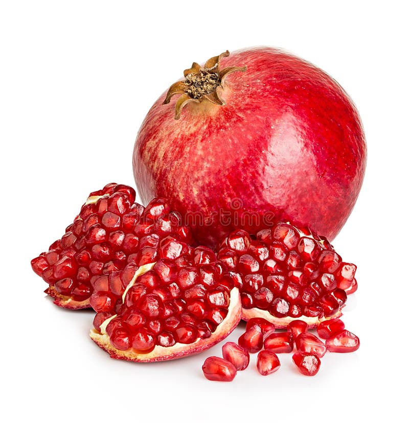 Ripe Pomegranates Close-up on a White Background. Stock Photo - Image