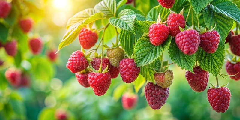 Ripe raspberries are on the black berry tree AI-Created Content vector illustration