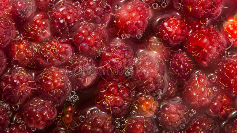 Ripe Raspberries Cluster Macro Texture Natural Light Berry Background stock illustration