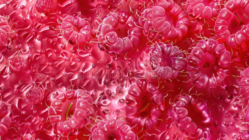 Ripe Raspberries Cluster Macro Texture Natural Light Berry Background vector illustration