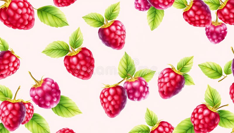Ripe raspberries pattern repeat, fruit background, berry texture design, Stock Photo, Generative AI. Repeating pattern of ripe raspberries, creating a vibrant fruit background and berry texture design, perfect for food, fruit, and pattern themes, Stock Photo, Generative AI