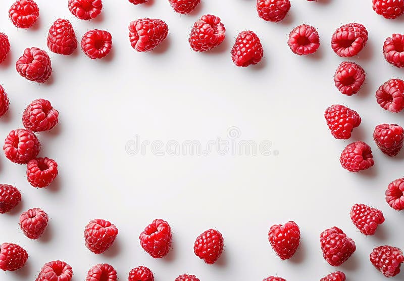 Ripe raspberries on a white background form a frame, copyspase vector illustration