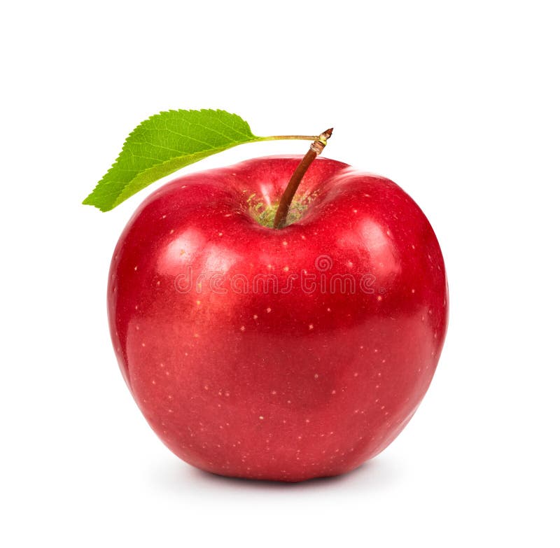 Ripe red Apple with green leaf