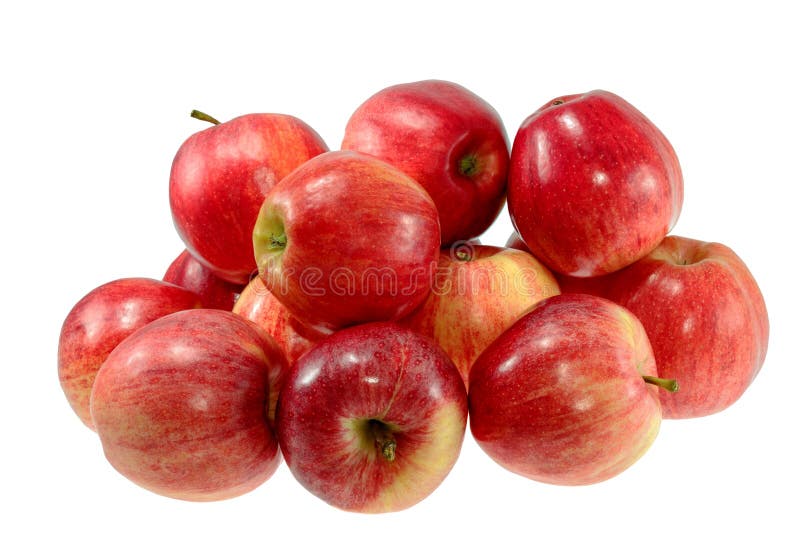 Ripe red apples on a white background