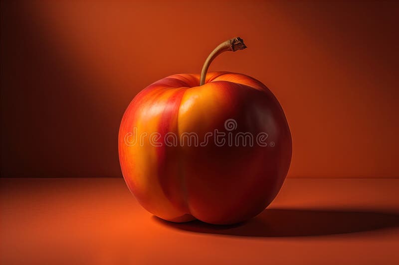 Ripe red peach on a solid color background. ai generative