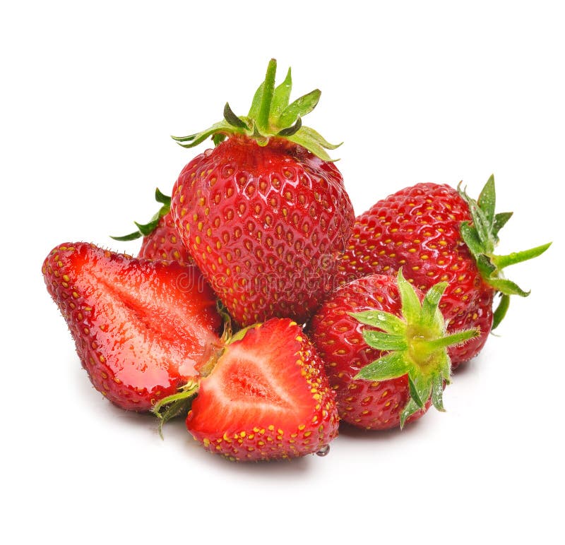 Ripe strawberries with leaves