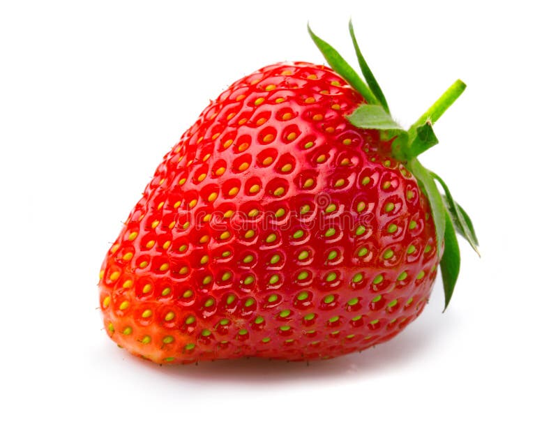 Ripe strawberry with leaves isolated on a white
