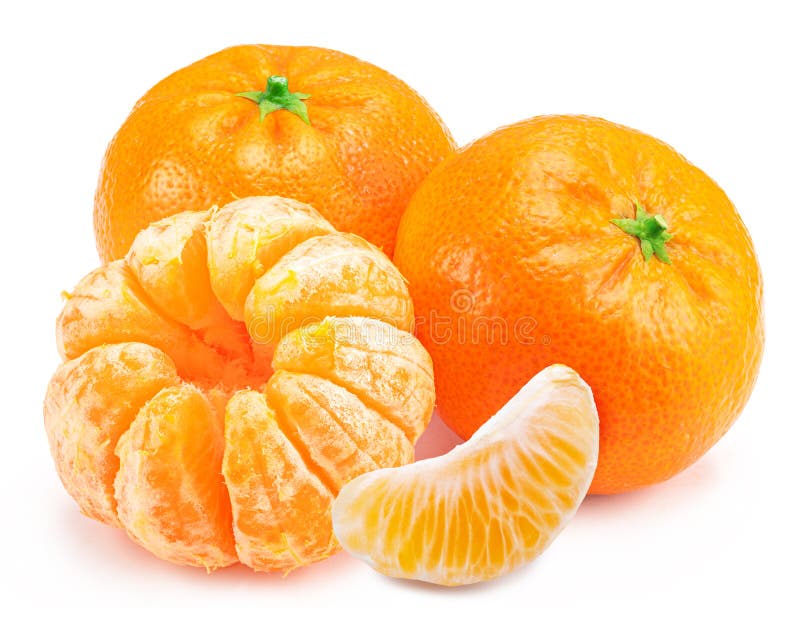 Ripe tangerine fruits with and mandarin slices on white background