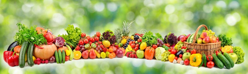 Ripe Vegetables and Fruits on Natural Green Background Stock Photo - Image  of ingredient, green: 154632146