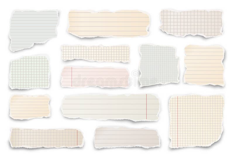 Ripped Colored Paper Strips. Realistic Crumpled Paper Scraps with Torn