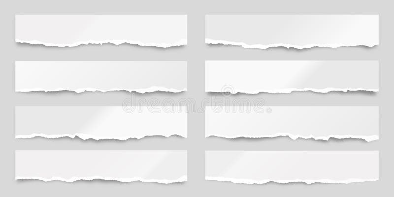 Ripped paper strips. Realistic crumpled paper scraps with torn edges. Shreds of notebook pages. Vector illustration. stock illustration