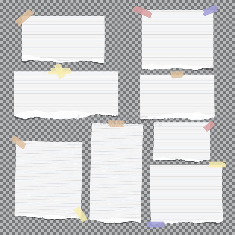 Ripped white note, notebook, copybook strips stuck with sticky tape on grey squared background. royalty free illustration Ripped white note, notebook, copybook strips stuck with sticky tape on grey squared background. royalty free illustration