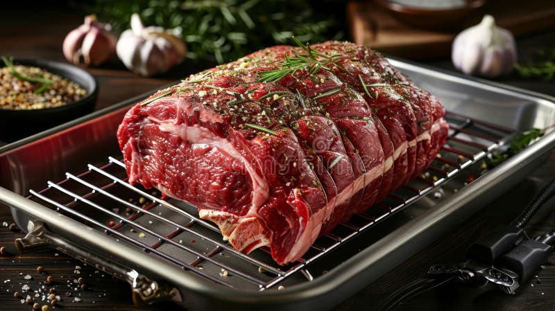 Rippenbraten mit Knoblauchrosmarin und schwarzem Pfeffer zum traditionellen Rösten vektor abbildung