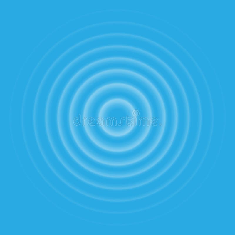 Ripple effect top view. Transparent Water drop rings. Circle sound wave isolated on blue background.