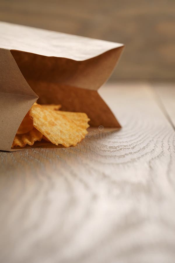 Rippled Potato Chips with Paprika in Paper Bag Stock Photo Image of