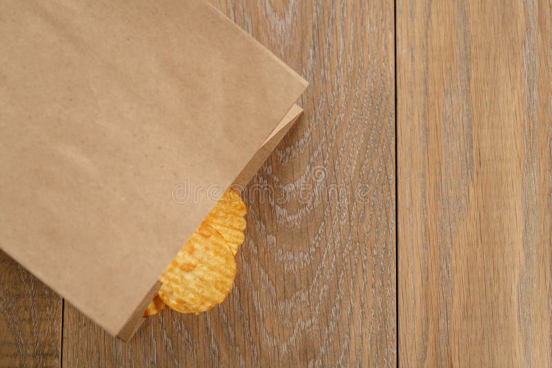 Rippled Potato Chips with Paprika in Paper Bag Stock Image Image of