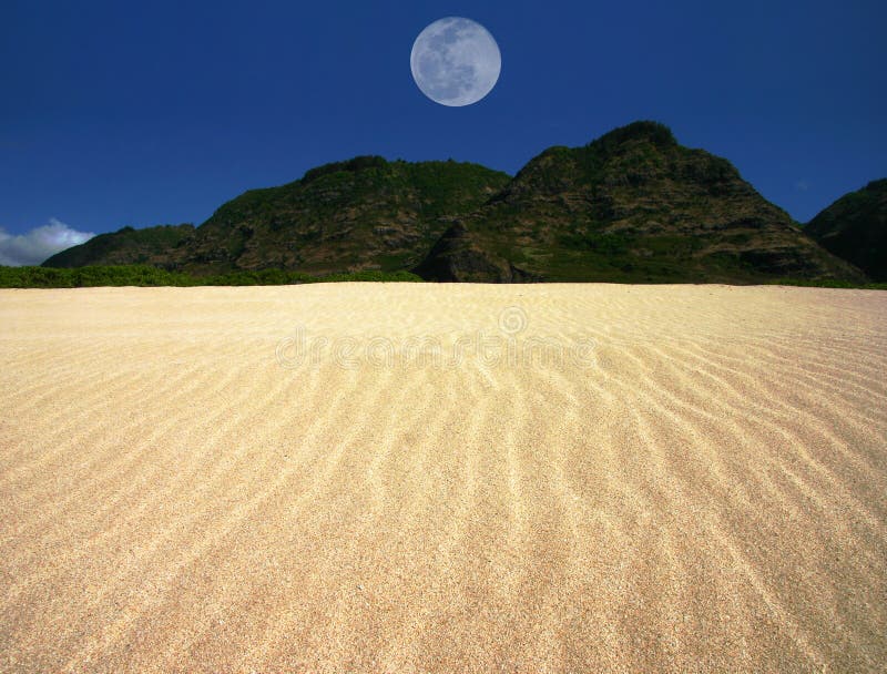 Rippled Sand Landscape with Centered Moon