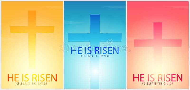 Set of Easter Church posters with cross, christian motive. 