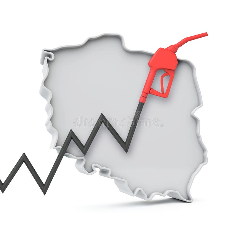Rising Cost of Petrol and Fuel in Poland Concept. 3D Rendering Stock