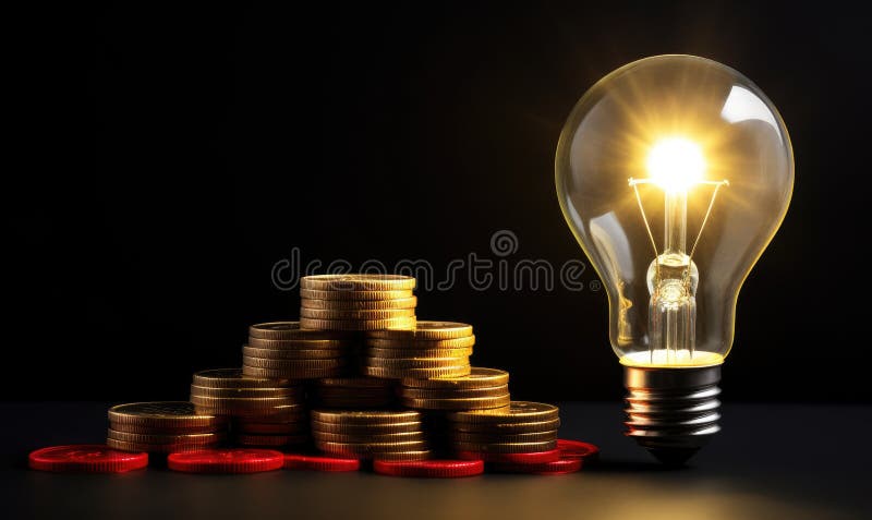The rising energy cost concept was represented by light bulb on top. Creating using generative AI tools stock illustration