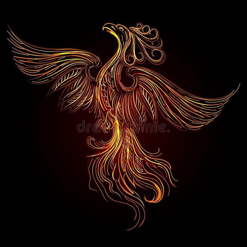 Rising Phoenix on Black Background Stock Illustration - Illustration of  flame, decorative: 214284911
