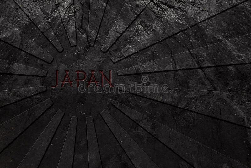 Rising Sun japan flag carved in black slate stone