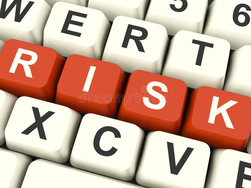 Risk Computer Keys Showing Peril And Uncertainty