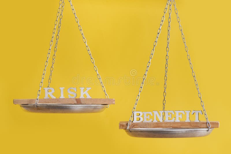 Risk Vs Benefit in Balance. Concept of Equilibrium. Balance Scales on