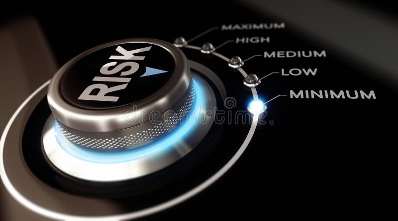 Switch button positioned on the word minimum, black background and blue light. Conceptual image for illustration of Risk management or assessment. Switch button positioned on the word minimum, black background and blue light. Conceptual image for illustration of Risk management or assessment.