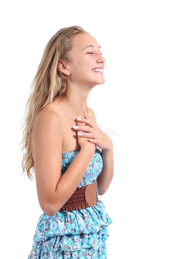 Riso louro feliz da menina do adolescente fotografia de stock Riso louro feliz da menina do adolescente fotografia de stock