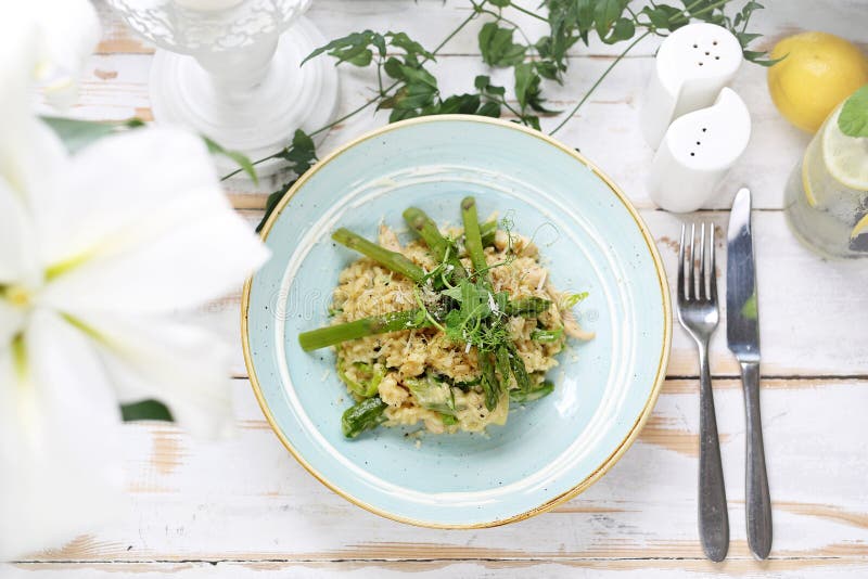 Risotto with Asparagus and Spinach. Appetizing Dish Stock Image Image