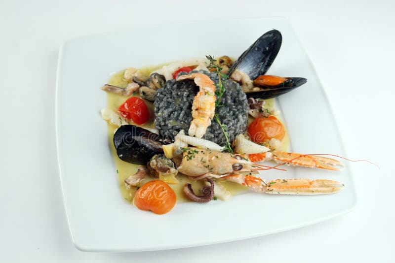 Risotto with Cuttlefish Ink and Seafoods Stock Image Image of octopus