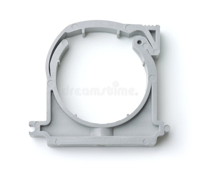 Top view of wall mount plastic pipe clip-holder isolated on white. Top view of wall mount plastic pipe clip-holder isolated on white