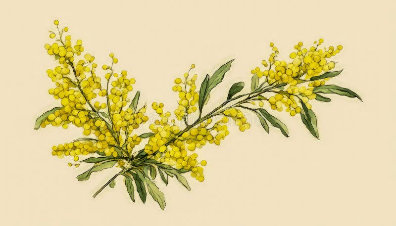 Ritning av blommande mos på den blinkande bakgrunden. vacker, ömtålig, gul vårblomma stock illustrationer