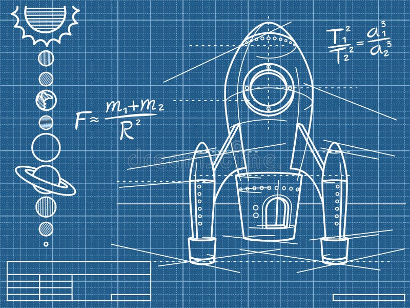 Ritning med spaceshipen och planet vektor illustrationer