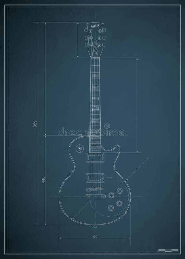Ritningelkraftgitarr royaltyfri illustrationer