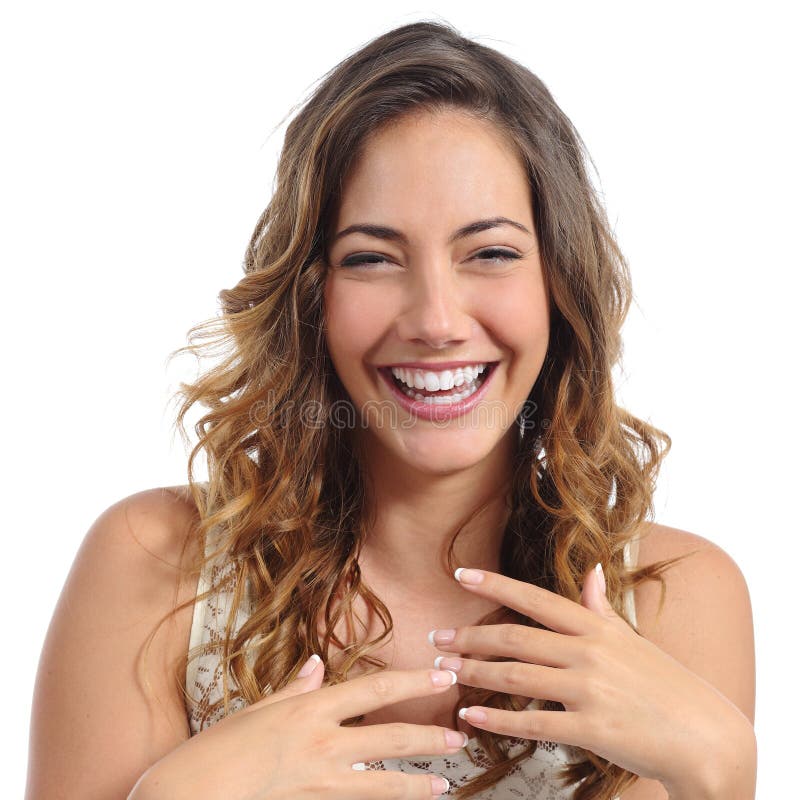 Front portrait of a funny fashion woman laughing hilarious and almost crying isolated on a white background. Front portrait of a funny fashion woman laughing hilarious and almost crying isolated on a white background