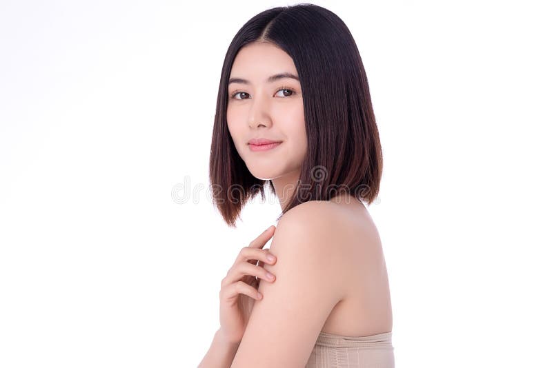 Ritratto, bella ragazza asiatica, pulisce il concetto di pelle nuda La bellezza asiatica si scontra con la nudità e il benessere immagine stock libera da diritti Ritratto, bella ragazza asiatica, pulisce il concetto di pelle nuda La bellezza asiatica si scontra con la nudità e il benessere immagine stock libera da diritti