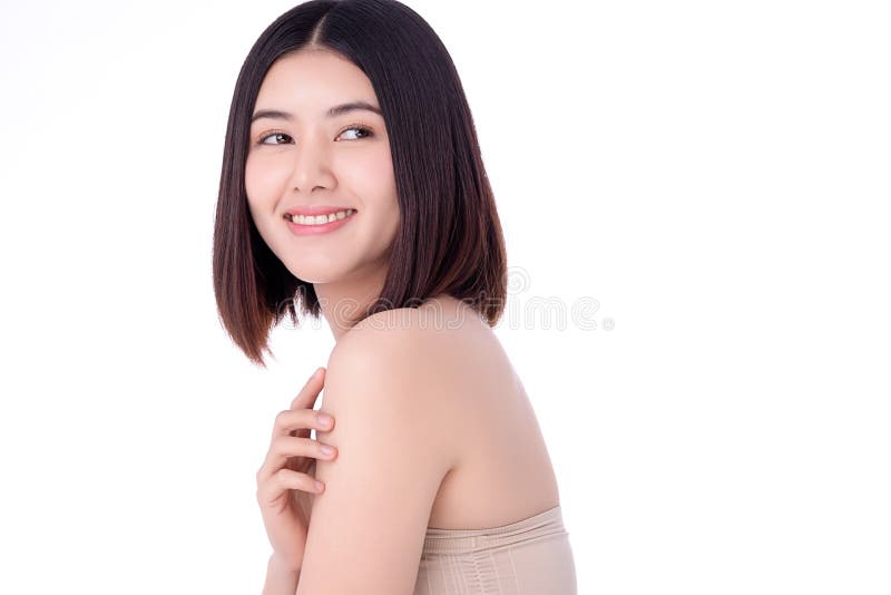 Ritratto, bella ragazza asiatica, pulisce il concetto di pelle nuda La bellezza asiatica si scontra con la nudità e il benessere fotografia stock Ritratto, bella ragazza asiatica, pulisce il concetto di pelle nuda La bellezza asiatica si scontra con la nudità e il benessere fotografia stock