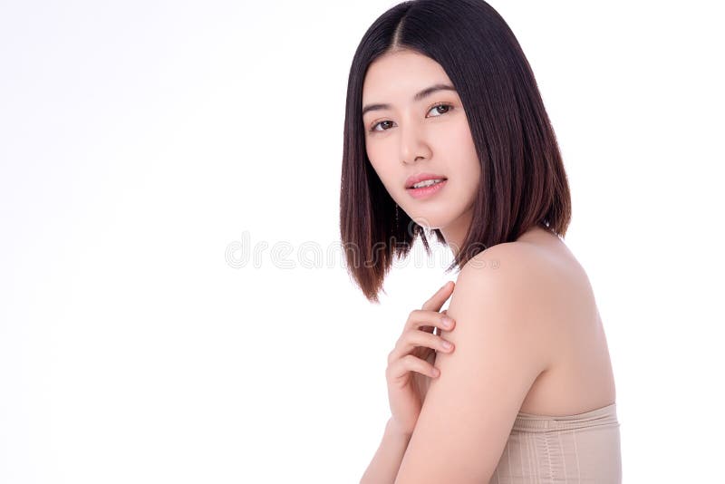Ritratto, bella ragazza asiatica, pulisce il concetto di pelle nuda La bellezza asiatica si scontra con la nudità e il benessere immagini stock Ritratto, bella ragazza asiatica, pulisce il concetto di pelle nuda La bellezza asiatica si scontra con la nudità e il benessere immagini stock
