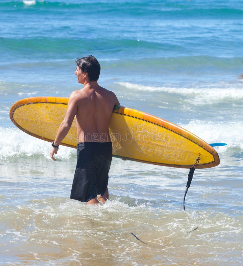Ritratto del surfista con il longboard immagine stock libera da diritti Ritratto del surfista con il longboard immagine stock libera da diritti