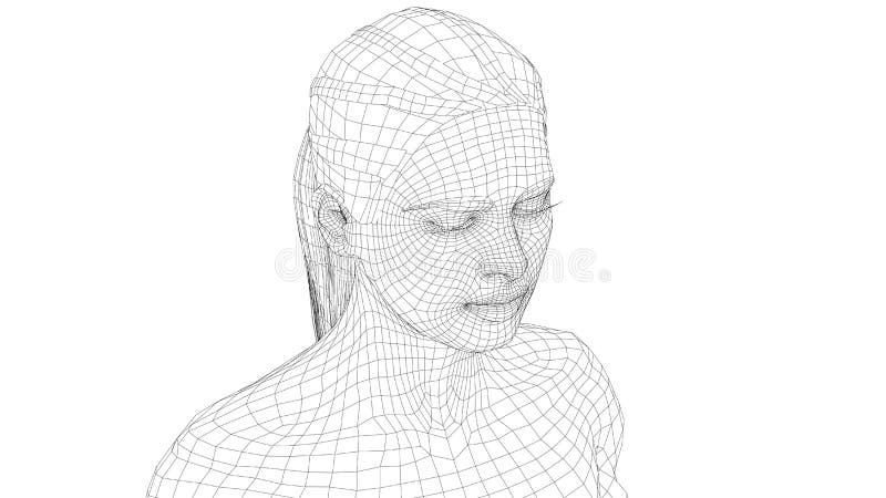 Ritratto del wireframe del giovane bella ragazza illustrazione di stock