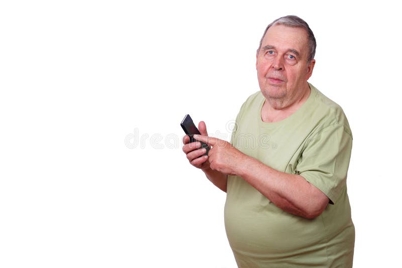 Ritratto dell'uomo anziano che per mezzo del telefono cellulare, Semplice ed approssimativo fotografia stock libera da diritti Ritratto dell'uomo anziano che per mezzo del telefono cellulare, Semplice ed approssimativo fotografia stock libera da diritti