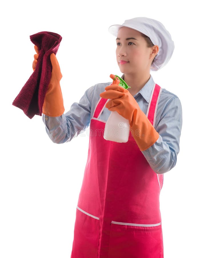 Ritratto della donna attraente della domestica asiatica femminile curiosa che fa hou immagini stock libere da diritti Ritratto della donna attraente della domestica asiatica femminile curiosa che fa hou immagini stock libere da diritti