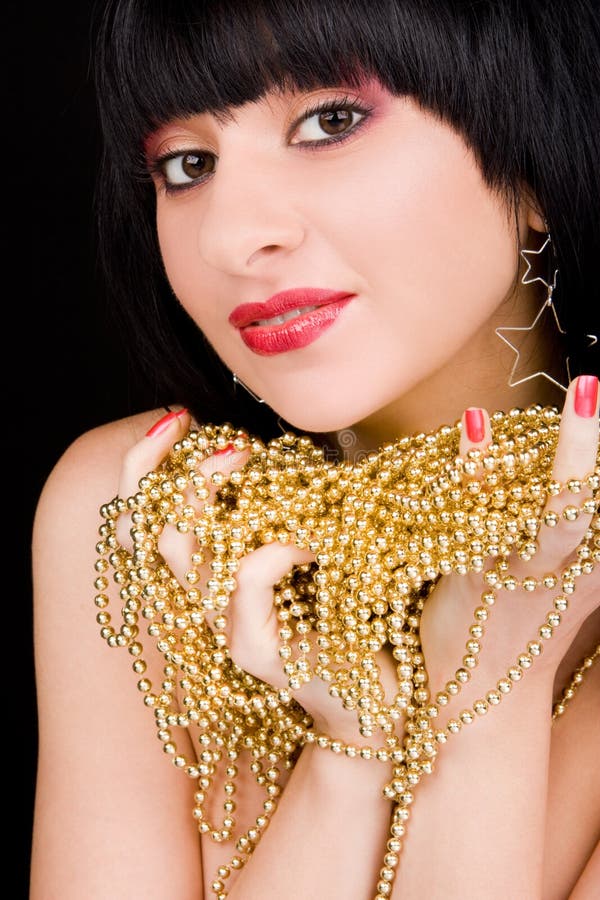 Portrait of fashion woman with gold necklace. Portrait of fashion woman with gold necklace