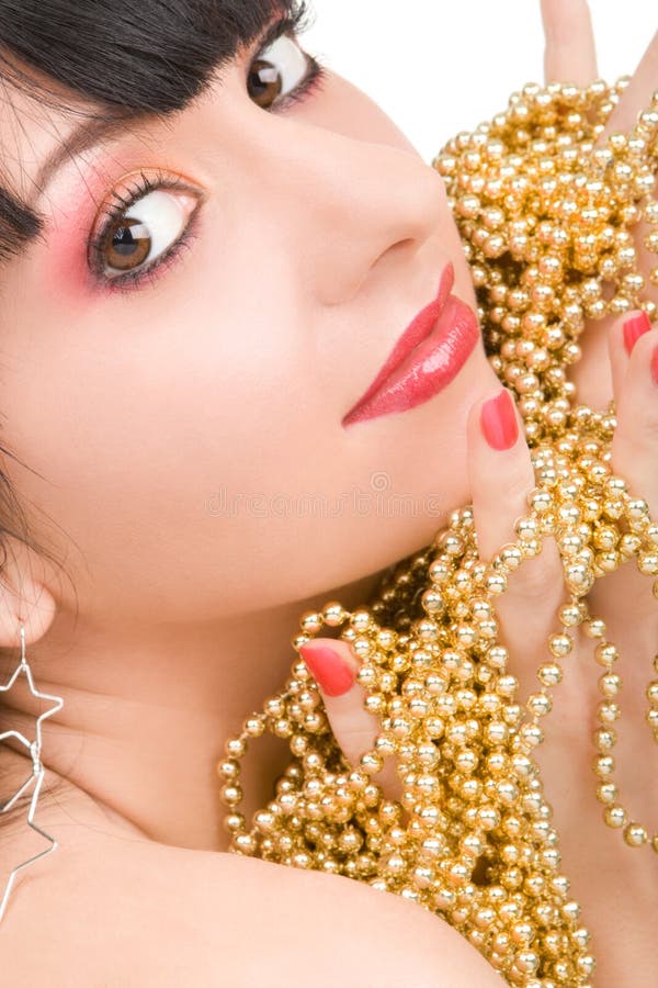 Portrait of fashion woman with gold necklace. Portrait of fashion woman with gold necklace