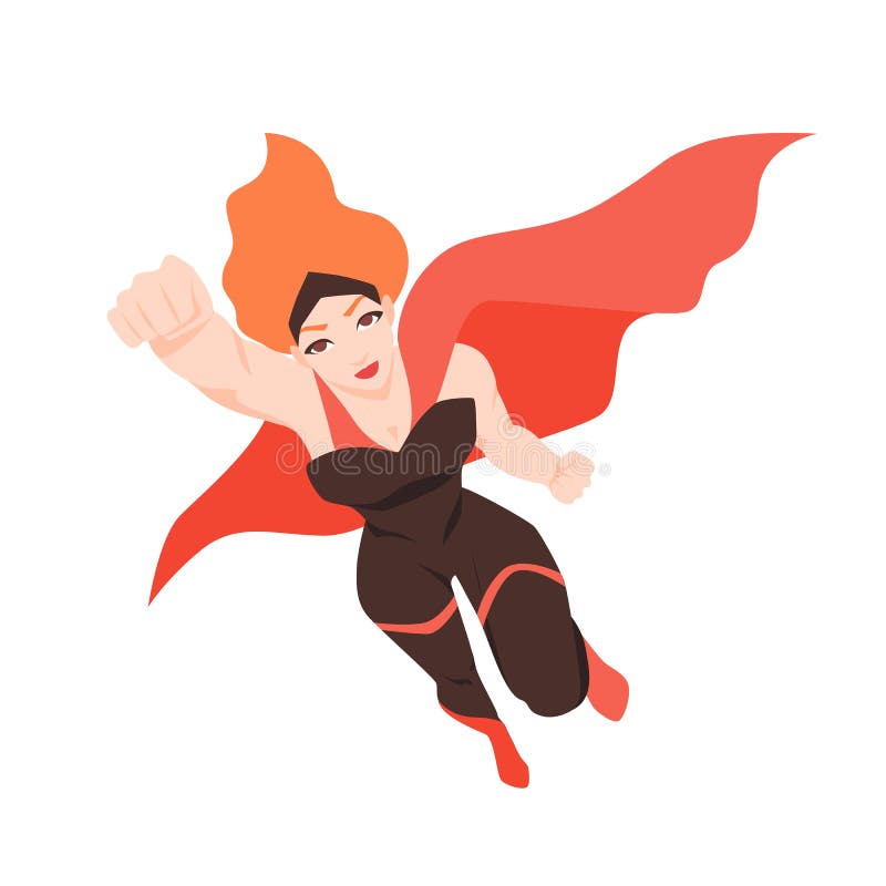 Ritratto della superdonna o del superheroine di volo Donna della testarossa con le superpotenze isolata su fondo bianco forte royalty illustrazione gratis Ritratto della superdonna o del superheroine di volo Donna della testarossa con le superpotenze isolata su fondo bianco forte royalty illustrazione gratis