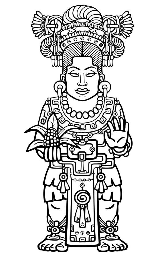 Animation portrait of the pagan goddess based on motives of art Native American Indian. Monochrome linear drawing isolated on a white background. Vector illustration. Animation portrait of the pagan goddess based on motives of art Native American Indian. Monochrome linear drawing isolated on a white background. Vector illustration.