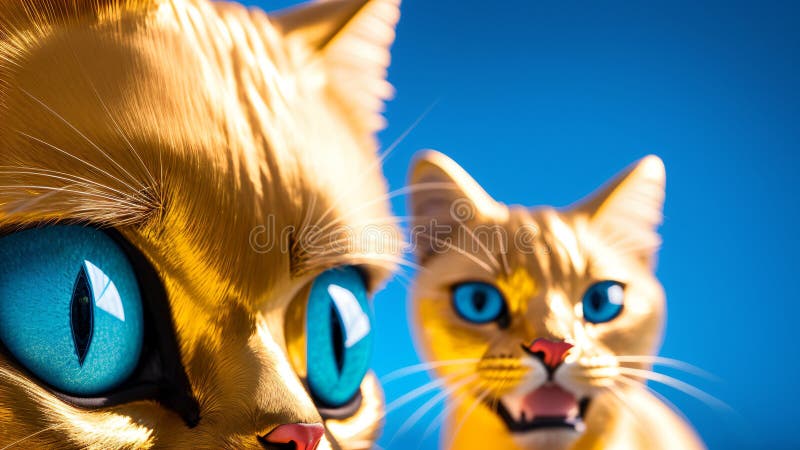 Ritratto di due gatti dorati con occhi blu di diamante ai generative illustrazione di stock
